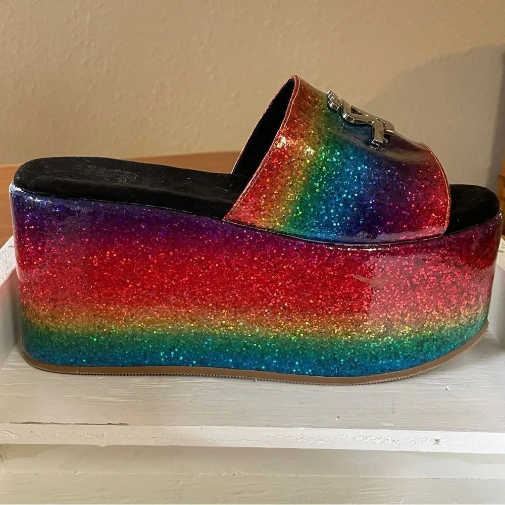 Shane Justin Rainbow Glitter Platform Sandals Shoes Euro Size 35 / US Size 5